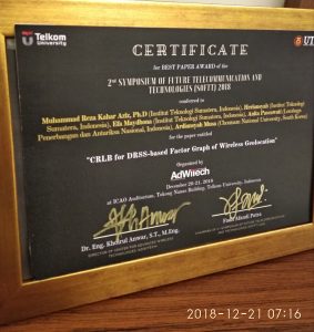 Best Paper Award Pada Makalah Kolaborasi Teknik Elektro Itera Dengan Lapan Dan Cnu Korea Selatan Pada 2nd Symposium Of Future Telecommunication And Technologies Softt 2018 Itera