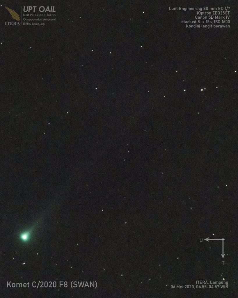 Hasil Pengamatan OAIL ITERA berhasil mengabadikan kemunculan komet Swan, pada, 6 Mei 2020 pukul 04.55 WIB. Dok. OAIL