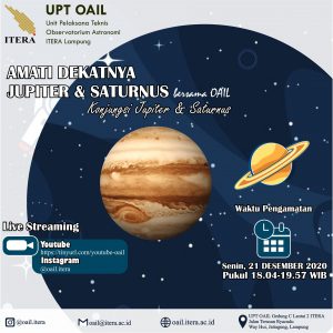 Malam Ini, OAIL ITERA Amati Fenomena Langka Konjungsi Jupiter-Saturnus