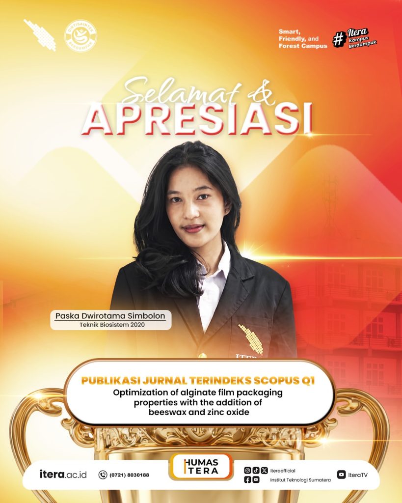 Selamat dan apresiasi kepada Paska Dwirotama Simbolon, mahasiswa Program Studi Teknik Biosistem